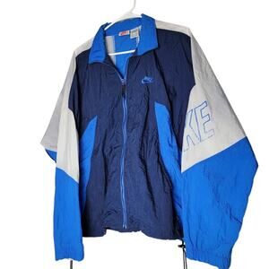 Vintage Nike Windbreaker Jacket M Blue White 90s Y2K Sporty Track Zip Streetwear